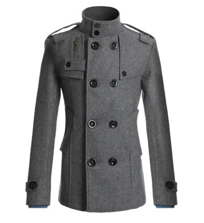 2025 New Jacket Men's Windbreaker Winter Men's Woolen Blend Double Breasted Standing Collar Long Sleeved Casual Jacket Jacket