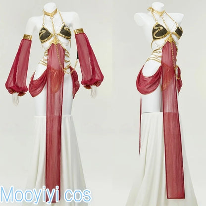 New Mooyiyi cos Leia Scarlet Salsa Dress Cosplay costume Halloween Christmas S-XL 2025 Sexy Red Dancer Dress