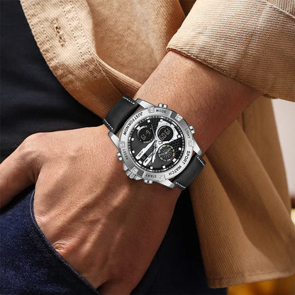 FOXBOX Relojes de lujo de moda para hombre, reloj de pulsera luminoso resistente al agua con fecha y doble horario para hombre, relojes de cuarzo para hombre, relojes masculinos