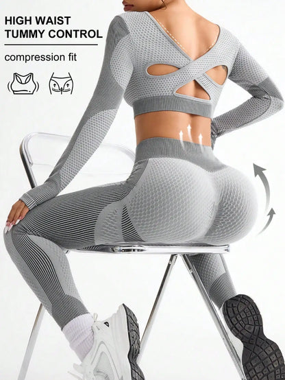 2 piezas, superventas, nuevo, deportivo, ajustado, para correr, transpirable, sin costuras, traje de yoga para mujer, traje de fitness al aire libre para mujer.