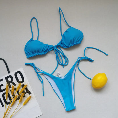 Bikini sexy de 21 colores para mujer, traje de baño liso con estampado floral de leopardo, conjunto de bikini de playa con tirantes y vendaje