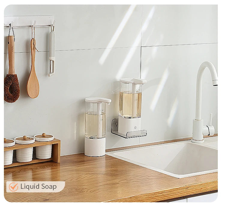 Dispensador automático de jabón líquido de 500 ml para cocina, recargable por USB, sin contacto, de alta capacidad, para detergente. También apto para baño.