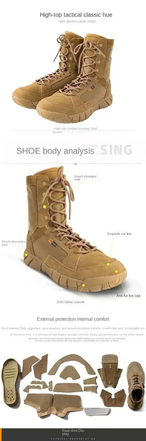 Botas tácticas ligeras para hombre, botas de combate, entrenamiento, con cordones, impermeables, para actividades al aire libre, senderismo y transpirables.