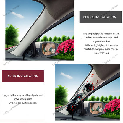 Modificación del pilar A del interior del automóvil, productos de decoración con calcomanías para el pilar A, patrón de chica genial adecuado para todos los modelos