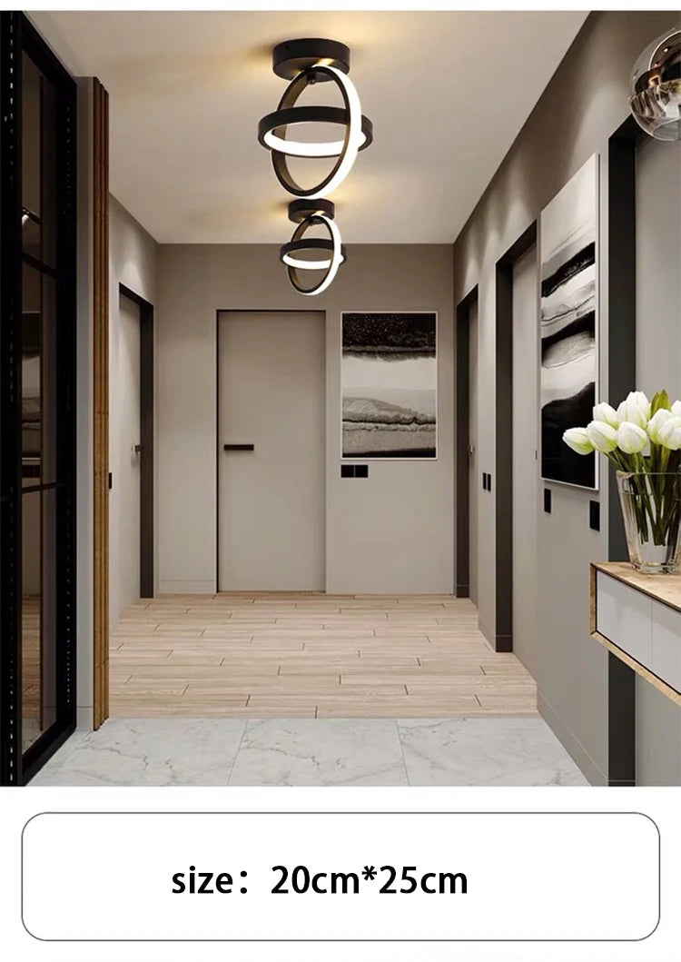 Lámpara de techo LED moderna de 2 anillos con diseño creativo. Ideal para interiores: pasillo, balcón, oficina.