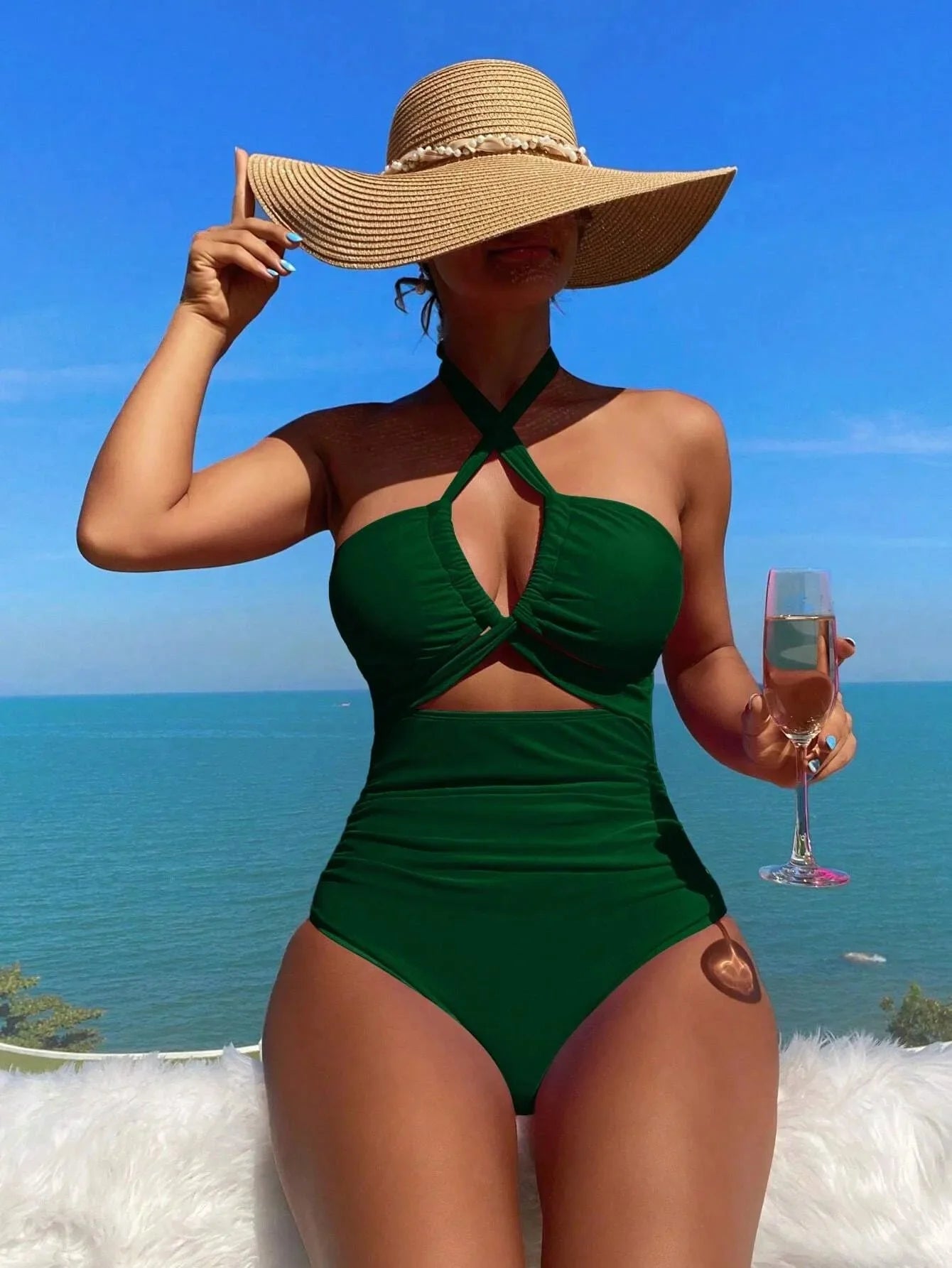 Traje de baño de una pieza de cintura alta sexy para mujer, color puro, novedad de 2025, elegante y a la moda, ropa de playa.