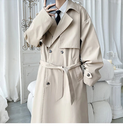 Gabardina de hombre, corte ajustado, cruzada, con cinturón, cortavientos, solapa, chaqueta larga, informal, impermeable, tallas M-5XL