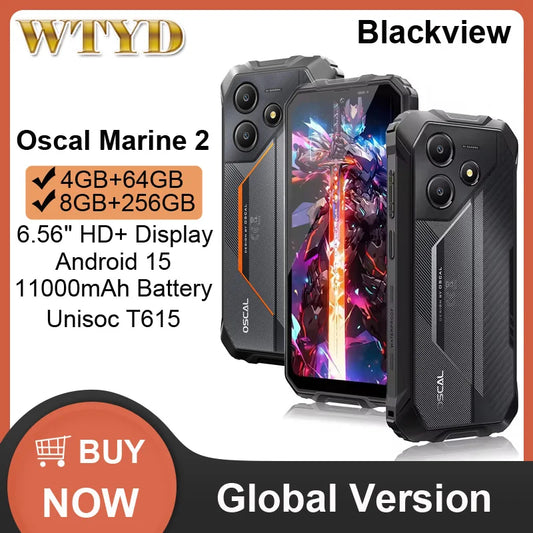 Teléfono resistente Blackview Oscal Marine 2, 8 GB + 256 GB, pantalla HD+ de 6,56", batería de 11000 mAh, Android 15, smartphone Unisoc T615 4G NFC