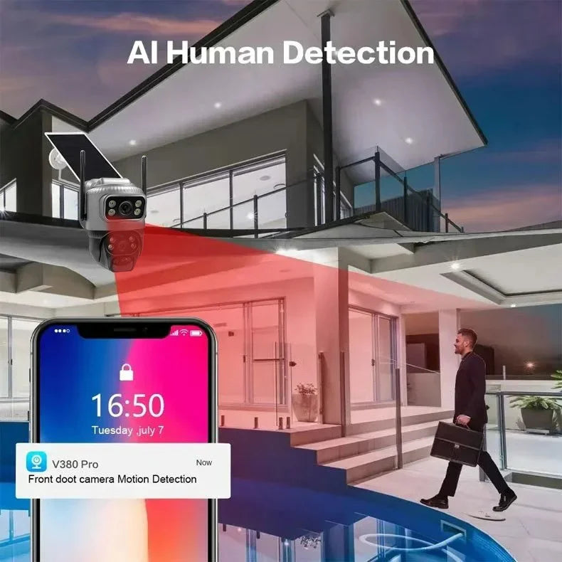 Cámara solar 4G de 8MP con lente dual 4K, PIR, tarjeta SIM integrada, visión nocturna, resistente al agua, cámara IP de seguridad con batería y monitor CCTV.