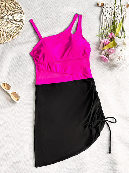 Sexy Women One-Piece Bikini Swimsuit  New Hollow Out Swimwear Women's Fashion Mesh Splicing Beachwear Set