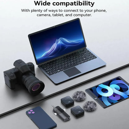 Micrófono de solapa inalámbrico 3 en 1 para cámara, iPhone y Android. Micrófono para grabación de video y podcasts con reducción de ruido.