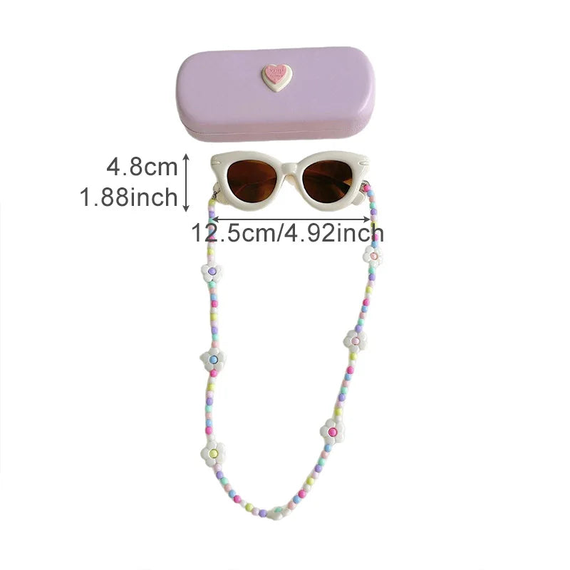 Caja de almacenamiento con collar y gafas de sol para niños, conjunto de gafas de sol para niñas, accesorios de viaje para playa, regalo para niños de 2 a 8 años