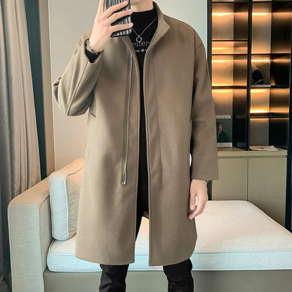 2025 Autumn Winter Men Long Coat Windbreaker Casual Loose  Solid Color Trench Men Fashion Korean Style Mens Jackets Outerwear
