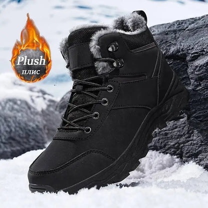 Botas de nieve para hombre, informales, de invierno, con plataforma, antideslizantes, cálidas, de piel, para combate, senderismo, motociclismo, exteriores
