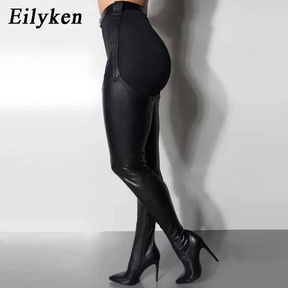 Botas Eilyken sexis de tacón alto y fino con hebilla en la cintura para mujer, botines por encima de la rodilla con punta puntiaguda, zapatos de invierno para mujer