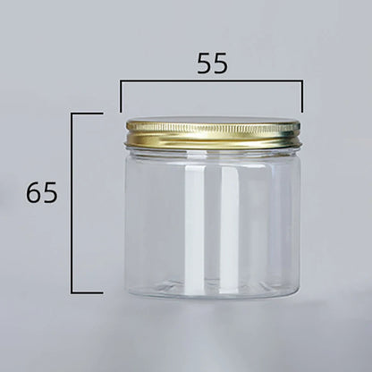 Frasco de plástico transparente de 15 tamaños con tapas de aluminio rosa, contenedor vacío para crema facial, contenedor de cosméticos, botellas rellenables de viaje doradas.
