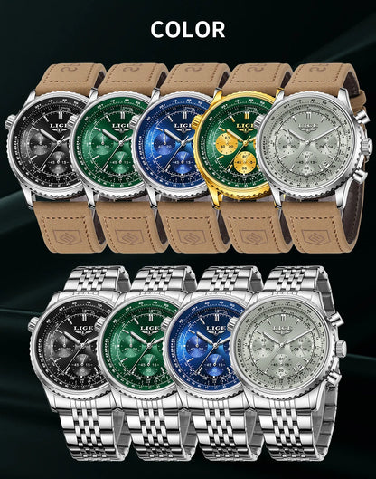 Relojes de lujo LIGE para hombre, cronógrafo con fecha, acero inoxidable, resistente al agua, luminoso, deportivo, militar, de cuarzo