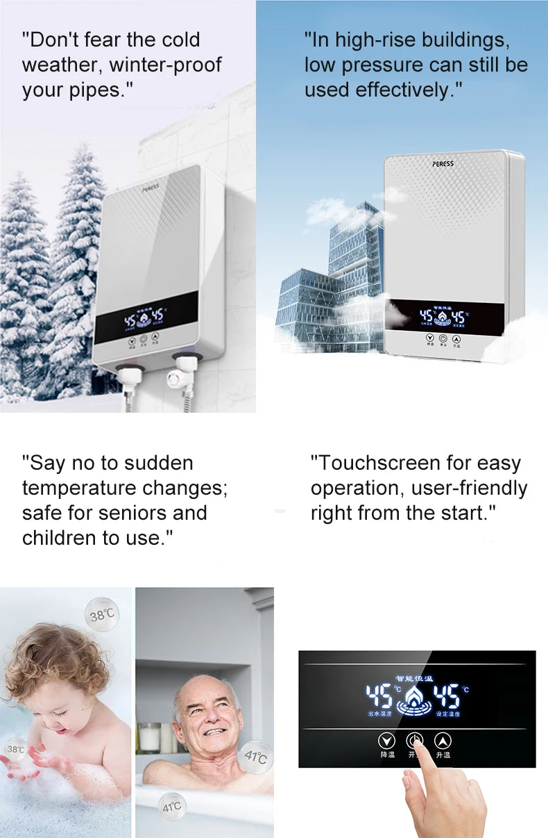 Calentador de agua eléctrico instantáneo sin tanque para ducha, baño y bañera, 220 V, 7000 W, con control automático de temperatura, para uso doméstico y hotelero.