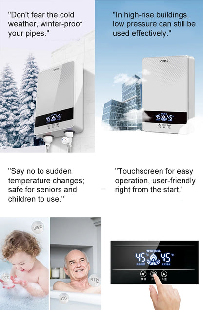 Calentador de agua eléctrico instantáneo sin tanque para ducha, baño y bañera, 220 V, 7000 W, con control automático de temperatura, para uso doméstico y hotelero.