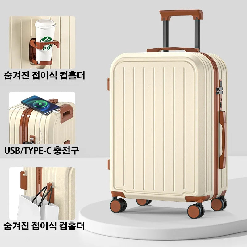Maleta de 20, 22, 24, 26 y 28 pulgadas con ruedas y portavasos, ideal para viajes de negocios.
