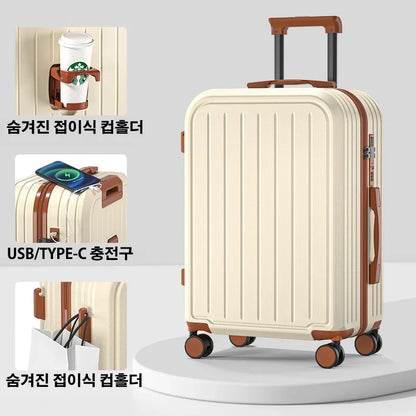 Maleta de 20, 22, 24, 26 y 28 pulgadas con ruedas y portavasos, ideal para viajes de negocios.
