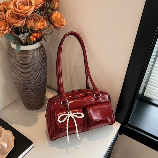 Bolso de hombro con lazo para mujer, edición coreana 2024, moderno y versátil.