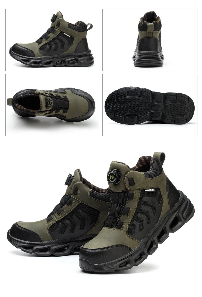 Zapatos de seguridad para hombre, de caña alta, universales para las cuatro estaciones, con hebilla giratoria antideslizante, puntera de acero, antiaplastamiento y antiperforación.