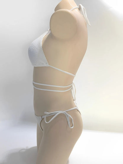 2025 Halter String Bikini Bandage Swimsuit Women Sexy Solid Swimwear Female Bathers Bathing Swimming Swim Suit Beachwear