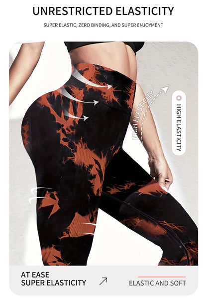 Pantalones de yoga con estampado floral fragmentado y teñido anudado, absorben el sudor, cintura alta, ajustados, levantan la cadera, pantalones deportivos para correr.