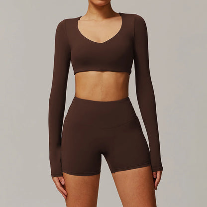 Women's Tracksuit 2PCS Yoga Sets Sportswear Workout Fitness Long Sleeved Sports Bra High Waist Leggings Gym Clothing Sports Suit