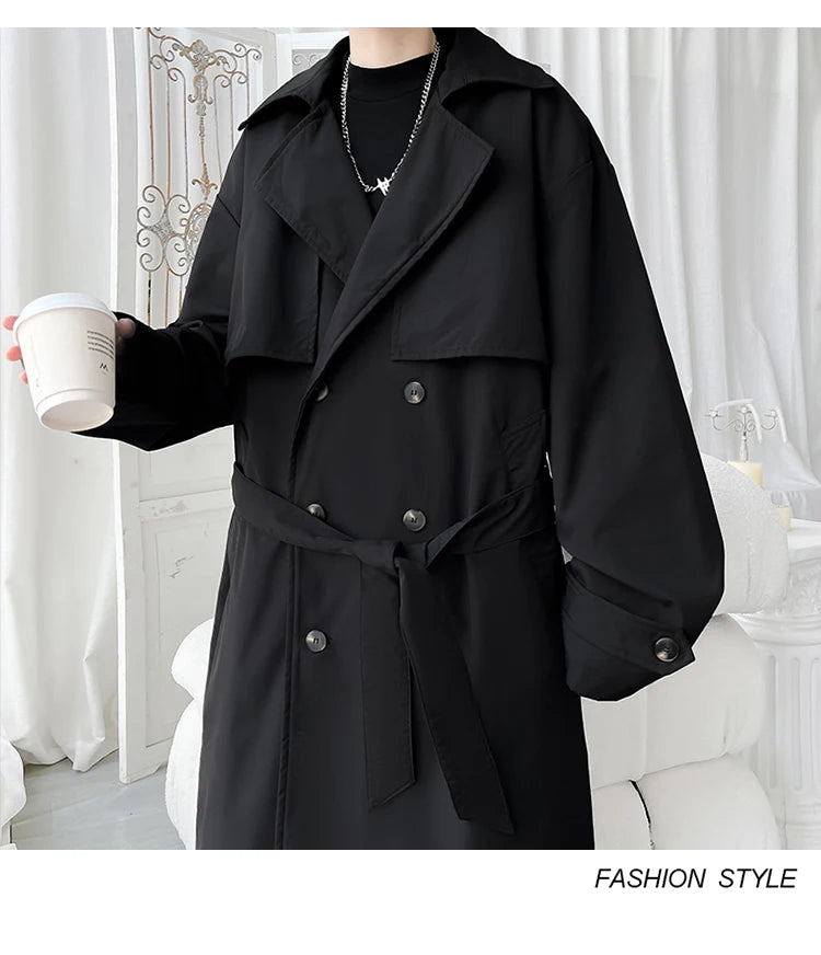 Gabardina de hombre, corte ajustado, cruzada, con cinturón, cortavientos, solapa, chaqueta larga, informal, impermeable, tallas M-5XL