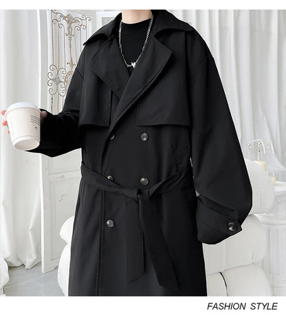 Gabardina de hombre, corte ajustado, cruzada, con cinturón, cortavientos, solapa, chaqueta larga, informal, impermeable, tallas M-5XL