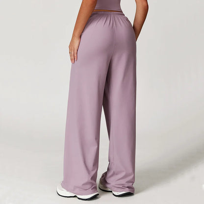 Pantalones de yoga de cintura alta para mujer, pantalones casuales holgados de pierna ancha, pantalones deportivos para mujer, pantalones para correr y fitness con cordón elástico