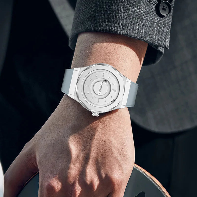 FOXBOX Reloj impermeable para hombre, marca de moda superior, de lujo, con puntero de desplazamiento y fuerza magnética, relojes de pulsera de cuarzo para hombre, Montre Homme