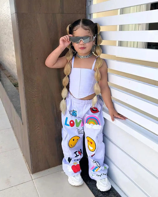 Ropa para niños, conjunto de 2 piezas para niña, top de tirantes y pantalones largos de verano, moda para niñas de 3, 4, 5, 6, 7 y 8 años