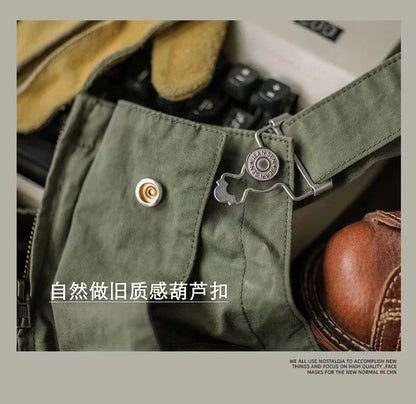 Retro American Cotton Overalls Bibs Loose Washing Jumpsuit Men's Suspenders Four Seasons Full Length Baggy Pants