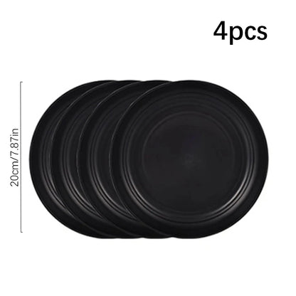 Juego de cubiertos de plástico de 24 piezas, platos, tazas, platos de cena negros, juego de regalo para acampar al aire libre