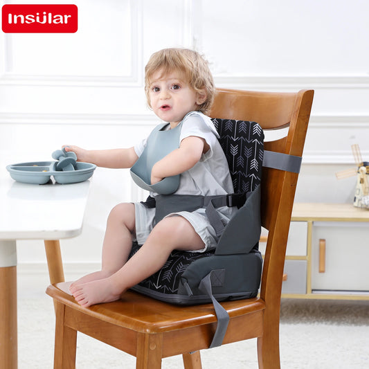 INSULAR Asiento infantil portátil, plegable y antideslizante, con cojín alto, para comedor de bebé, suministros de viaje para niños
