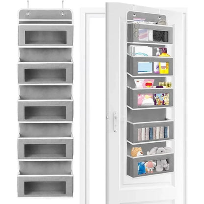 Organizador de almacenamiento colgante de 5 estantes, con puerta trasera, antivuelco, 5 bolsillos de gran capacidad, ideal para dormitorio y baño.