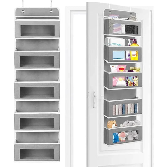 Organizador de almacenamiento colgante de 5 estantes, con puerta trasera, antivuelco, 5 bolsillos de gran capacidad, ideal para dormitorio y baño.