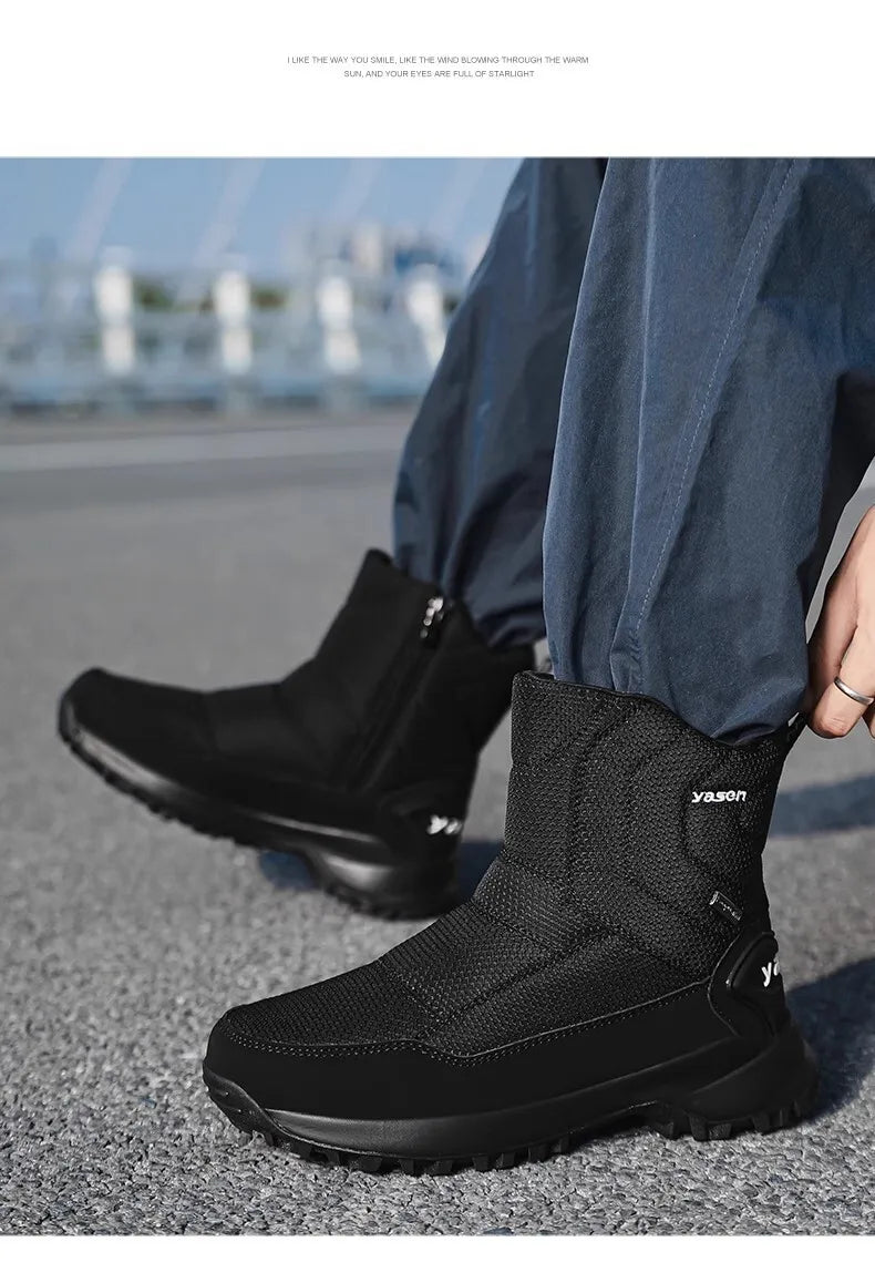 Botas de invierno para hombre 2025, botas de nieve para exteriores, cálidas, de felpa, gruesas, impermeables, antideslizantes, hasta media pantorrilla, zapatos de invierno para hombre