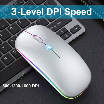 Ratón inalámbrico RGB de 2,4 GHz, recargable, silencioso, USB, para juegos, 1600 DPI, para PC, portátil, Macbook Pro