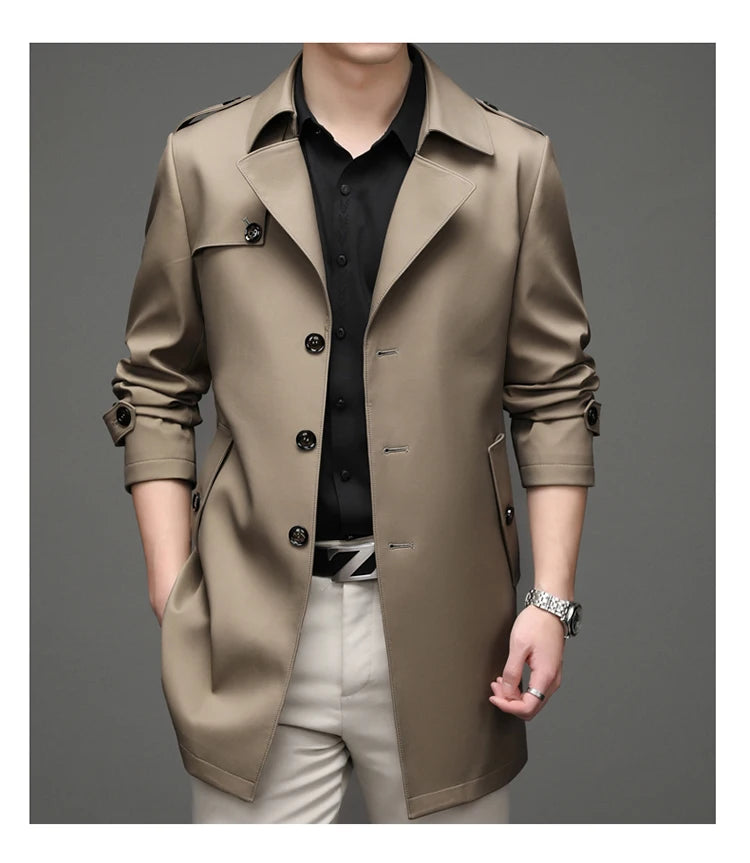 Gabardina de hombre, estilo casual o de negocios, ideal para otoño. Chaqueta larga estilo británico, versátil y con cuello de traje. Nueva prenda urbana.