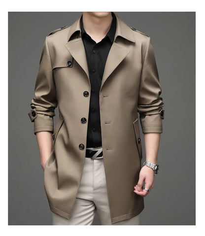 Gabardina de hombre, estilo casual o de negocios, ideal para otoño. Chaqueta larga estilo británico, versátil y con cuello de traje. Nueva prenda urbana.