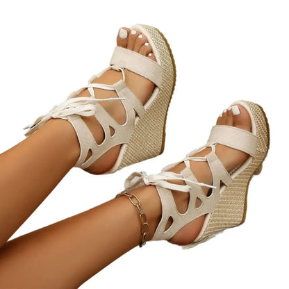 Sandalias de verano para mujer con tacón grueso, plataforma con boca de pez, suela de goma, estilo romano, talla grande, cómodas, con forro de PU