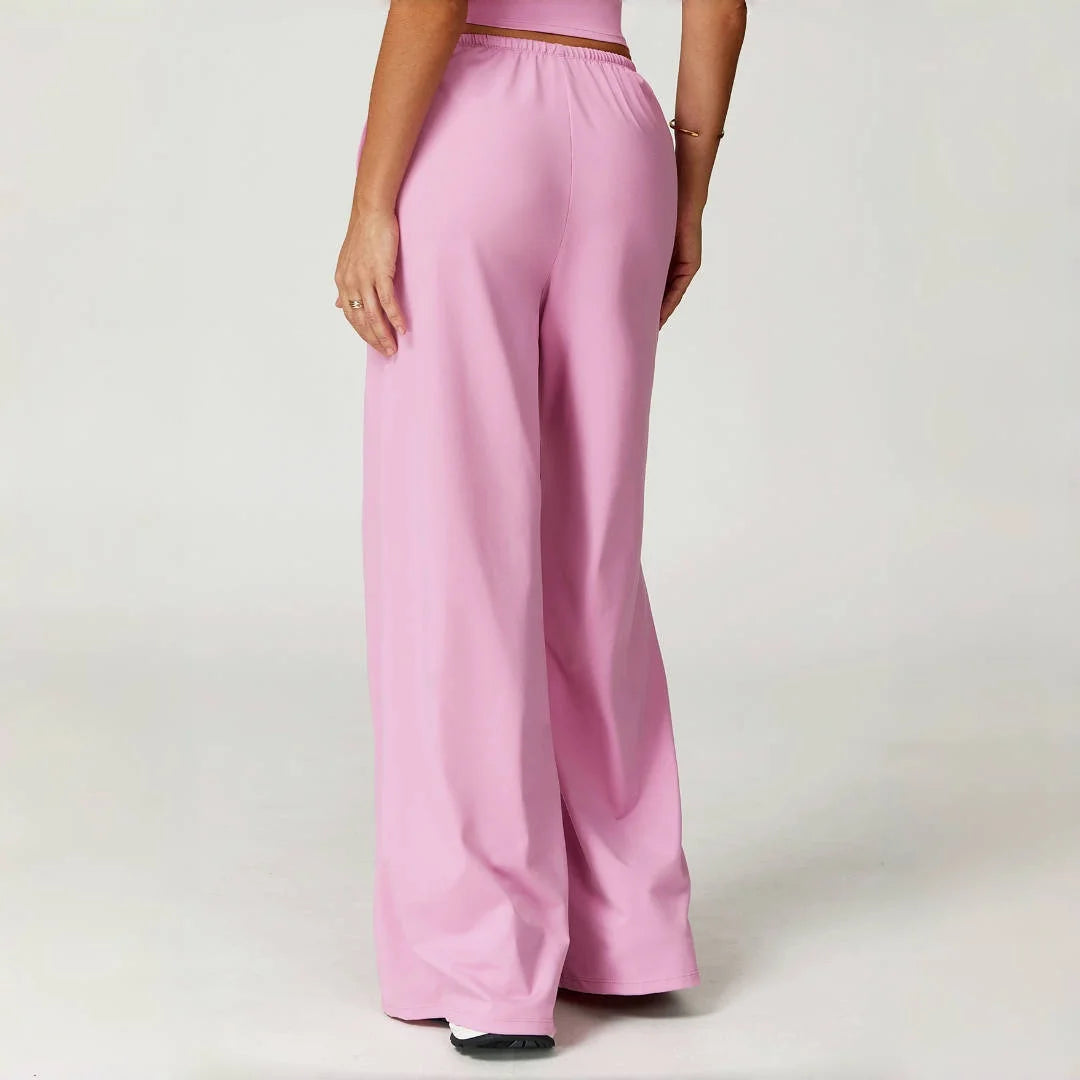 Pantalones de yoga deportivos para mujer, holgados, de pierna ancha, finos, transpirables, con cordón elástico y diseño caído.