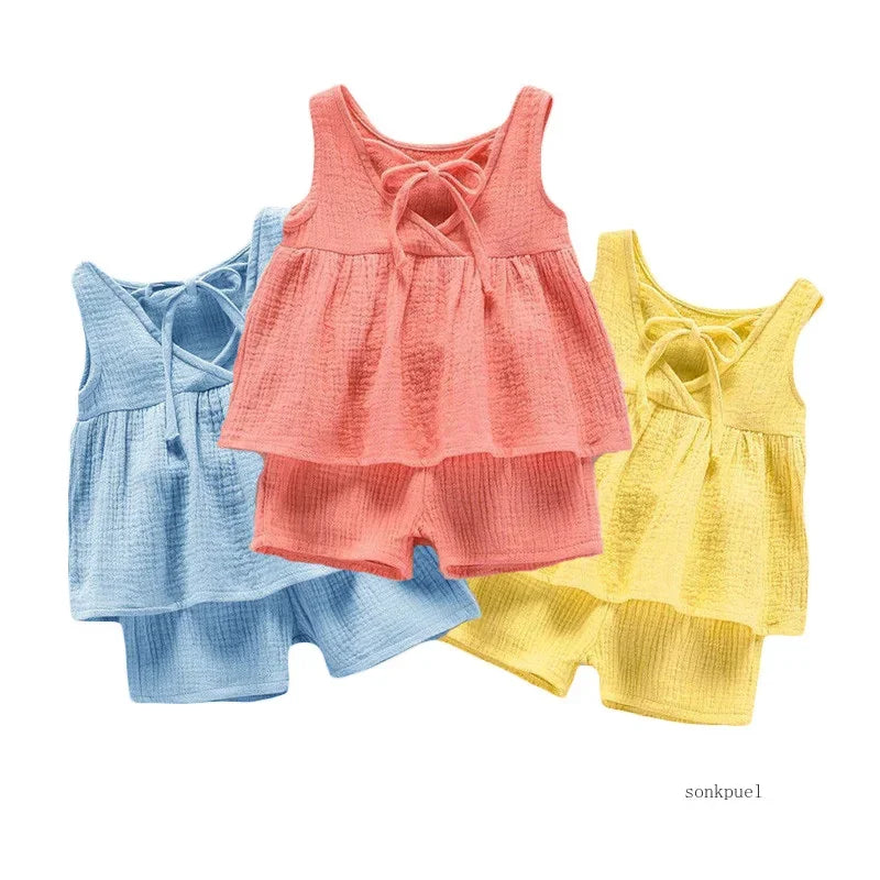 Conjuntos bonitos de blusa de algodón y pantalones cortos para niña pequeña, ropa de verano para niña pequeña