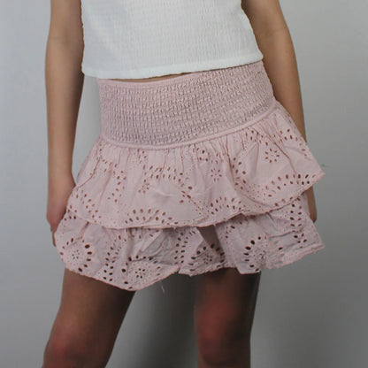 Minifaldas plisadas con capas y volantes estilo Y2K para mujer, estilo bohemio playero, estilo kawaii, con fruncido en forma de A, para adolescentes