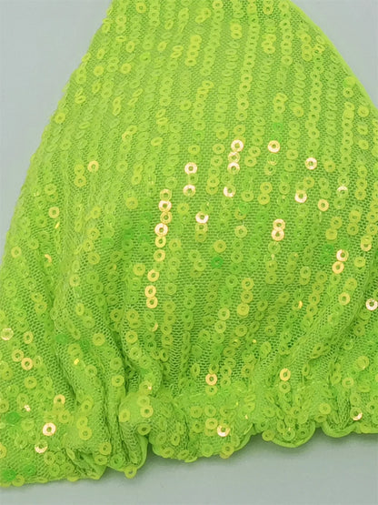 Bikini unicolor con purpurina, bañador sexy con cuello halter, traje de baño para mujer, conjunto de bikini con lentejuelas brillantes, ropa de playa, bikini brasileño