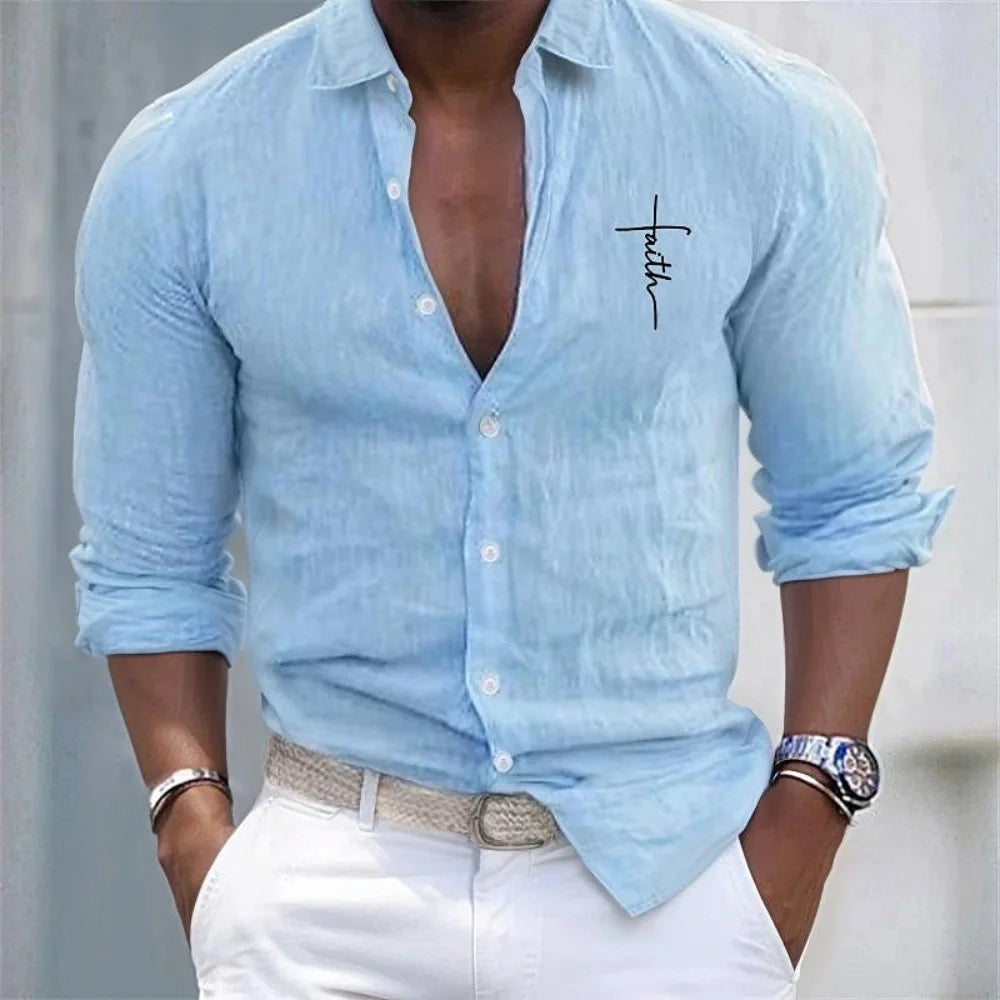 Camisa de lino para hombre, informal, hawaiana, de manga larga, con solapa, para vacaciones, primavera y otoño, con botones, tallas XS-6XL